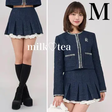 택 포함 새상품 다리치 스팽글 트위드 미니 스커트 네이비 M 사이즈