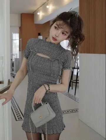 [ 새상품급 ] Darich 리본 셔링 깅엄 미니 원피스 다리치