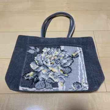 페이러 그레이 꽃무늬 자수 코듀로이 핸드백