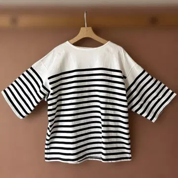MUJI labo 두꺼운 실 5부 소매 풀오버 패널 보더