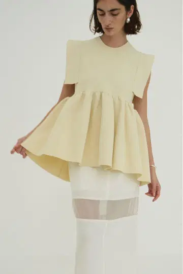 CLANE SQUARE SLEEVE GATHER KNIT TOPS