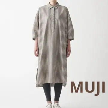 MUJI 무인양품 새상품급 코튼 100% 셔츠 원피스 M~L 스트라이프