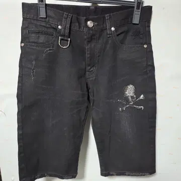 로엔 Roen 스와로브스키 스컬 데미지 가공 하프 데님 팬츠 28S