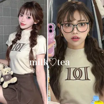 택 포함 새상품 다리치 DD 로고 베이직 니트탑 베이지