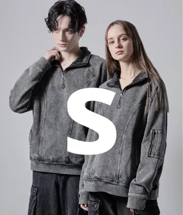 CLEL 빈티지 하프 지퍼 차콜 긴팔 S