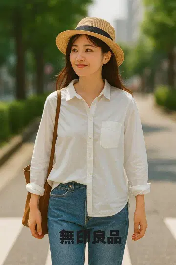 심플! 상쾌! 무인양품 화이트 긴팔 셔츠 L 사이즈