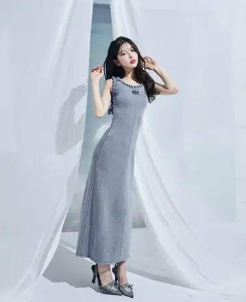 Darich 컷 데님 롱 원피스