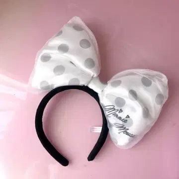 미니 마우스 도트 리본 머리띠 화이트