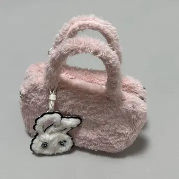FURFUR 거울 포함 에코 퍼 스퀘어 보스턴 백 토끼 핑크 foxy