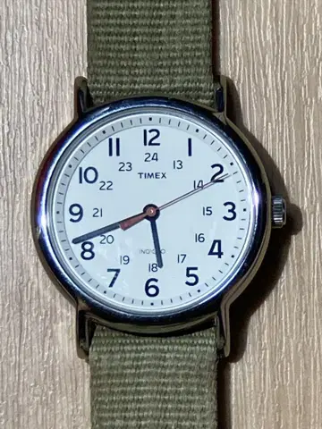 TIMEX 아날로그 손목시계 화이트 다이얼 그린 스트랩