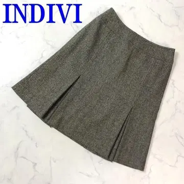 INDIVI 인디비 플리츠 트위드 스커트 그레이 40 C9042