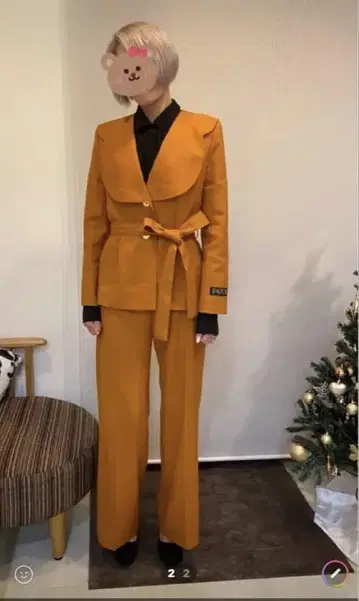 PATOU 오렌지 컬러 허리 리본 포함 셋업 M 사이즈