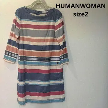 새상품급 HUMAN WOMAN 스트라이프 원피스 컬러풀 면 100% M
