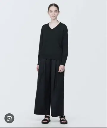 무인양품 UV컷 강연 V넥 와이드 가디건 여성 XL 블랙