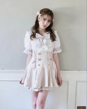 LIZLISA 반팔 메시지 리본 트위드 셋업 핑크
