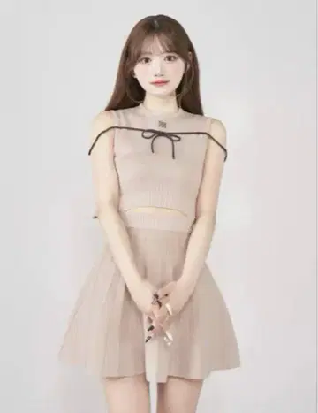 다리치 허리 오픈 스트링 니트 미니 원피스 P-BEG