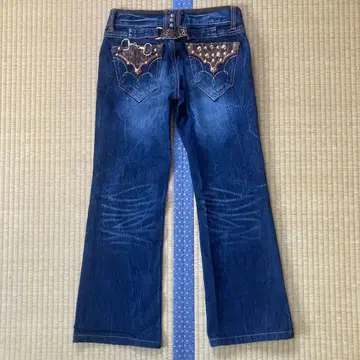 레어 Y2K 레드페퍼 플레어 팬츠 레오파드 무늬 스터드 로우라이즈