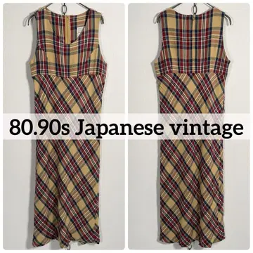 일본제 80s90s 빈티지 타탄 체크 울 원피스 쇼와 레트로