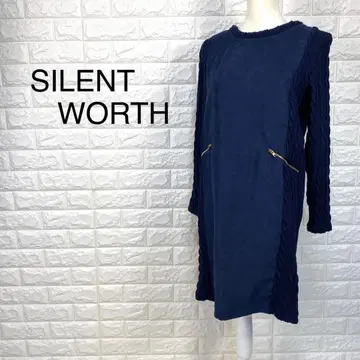 SILENT WORTH 네이비 컬러 무릎 아래 기장 긴팔 원피스