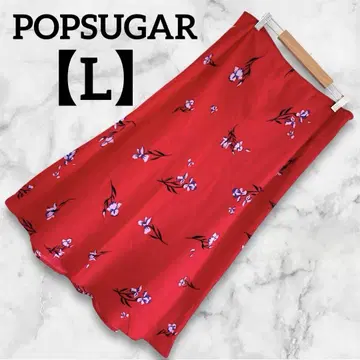 POPSUGAR 팝 슈가 [ L ] 빨간색 꽃무늬 플레어 스커트 레드
