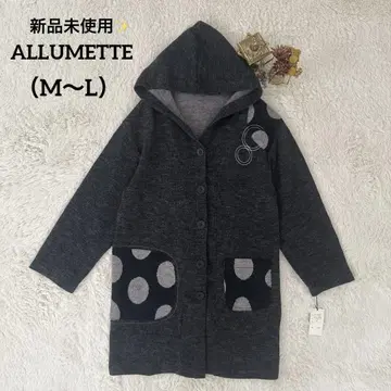 미사용 새상품 알메트 후드 부착 니트 가디건 도트 포켓 M~L