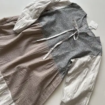 미사용 chambre de charme 면 원피스 패치워크 티어드 F