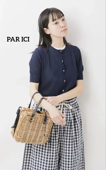 PAR ICI 팰리시 크루넥 반팔 가디건 니트 아이보리