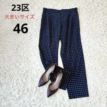 23구 체크 네이비 허리밴딩 빅 사이즈 팬츠 46
