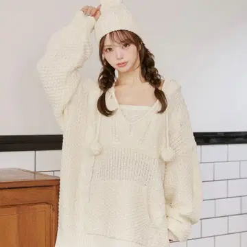 Darich 케이블 DD 로고 V넥 니트 후디 니트