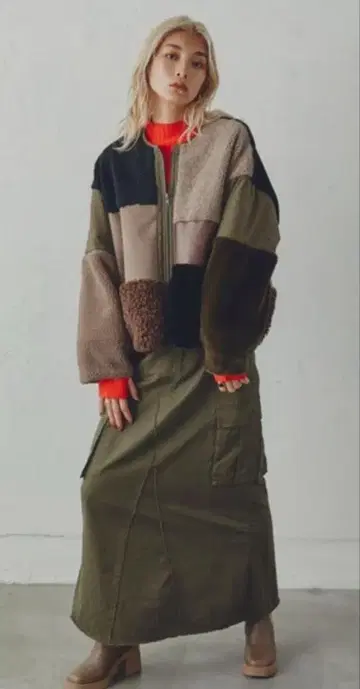 로즈버드 패치워크 퍼 자켓