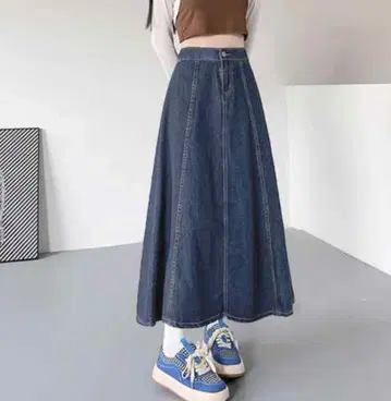 다크 데님 A라인 롱 스커트
