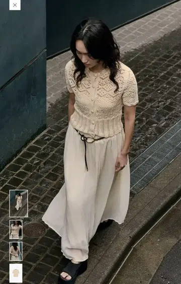 ZARA 레이스 편직 반팔 가디건 M 사이즈 크림