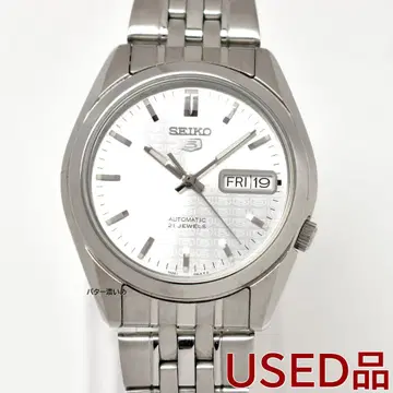 중고품 세이코 5 자동 와인딩 손목시계 남성용 SNK355 실버 다이얼