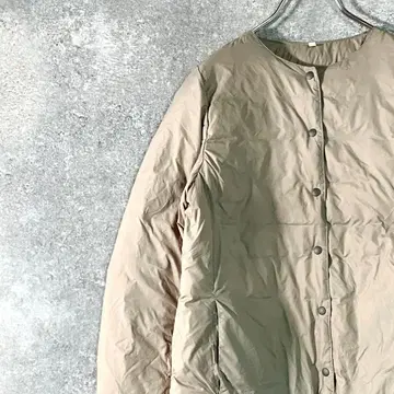무인양품 다운 자켓 긴팔 베이지 무지 나일론 페더