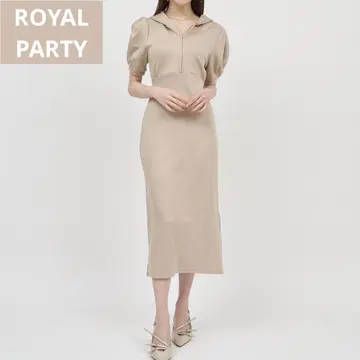 로얄 파티 ZIP 후드 반팔 타이트 원피스 베이지