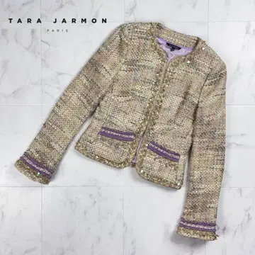 TARA JARMON 노카라 자켓 스팽글 보라색 38 YC624