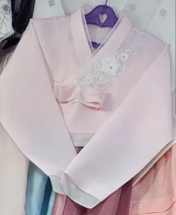 핑크 꽃 자수 전통 한복