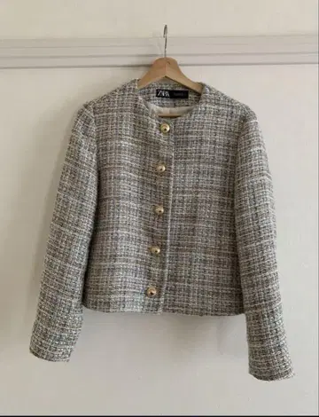 ZARA 노카라 트위드 자켓 S 사이즈 베이지 계열