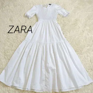 [ 완판템 ] ZARA 포플린 패널 미디 원피스 화이트 티어드 XS