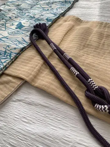 와타케시 허리띠 순수 실크 미사용 블랙 보라색