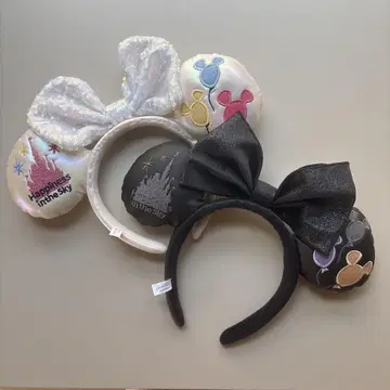 미키 귀 머리띠 화이트 블랙 2세트
