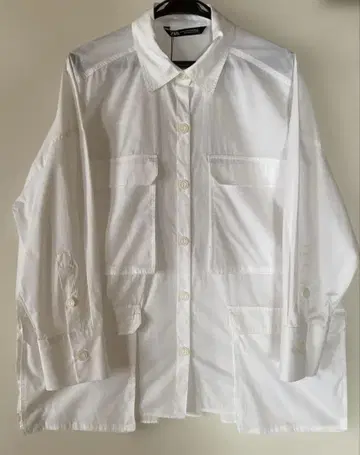ZARA 화이트 셔츠 4 포켓 M-L 사이즈