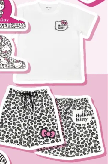 헬로키티 셋업 레오파드 무늬 화이트 새상품 M 사이즈 익명 배송