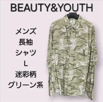 BEAUTY&YOUTH 남성용 긴팔 셔츠 L 카모 패턴 그린 계열