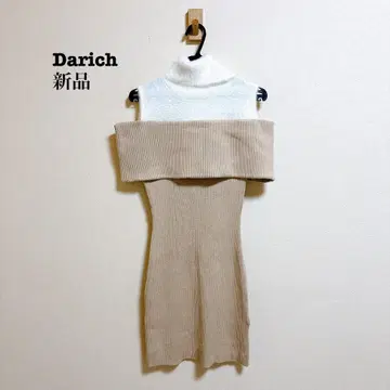 새상품 다리치 샤기 콤비 니트 미니 원피스 베이지 화이트