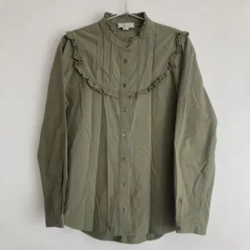 멜라쥬 생크 프릴 달린 올리브 그린 긴팔 셔츠
