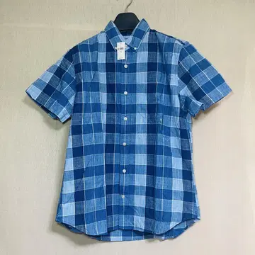 새상품 GAP 갭 체크 무늬 셔츠 반팔 블루 M 사이즈