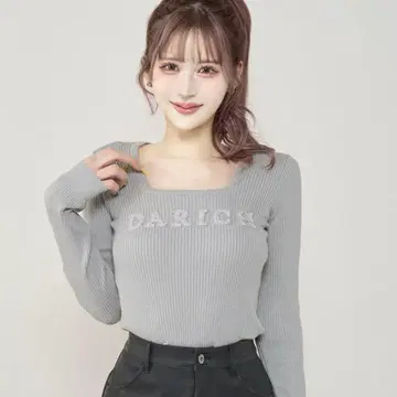 Darich 트위드 아플리케 니트탑 그레이