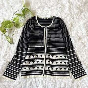 DANAPARIS 여성용 긴팔 가디건 (XL) 보더 모노톤