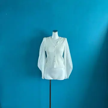 1195 FRAY I.D 화이트 리브 긴팔 플리츠 가디건 화이트